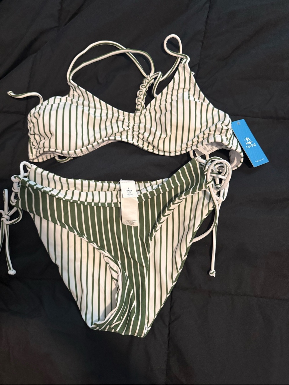 Cupshe Green & White Striped Tie-Side Bikini